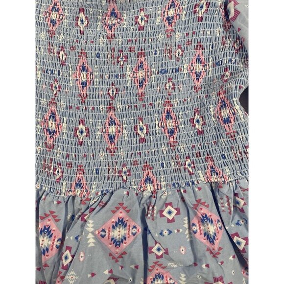 Simply Southern Women Shirred Blouse Blue Aztec Size Large Elastic Bust NWT - Picture 2 of 5